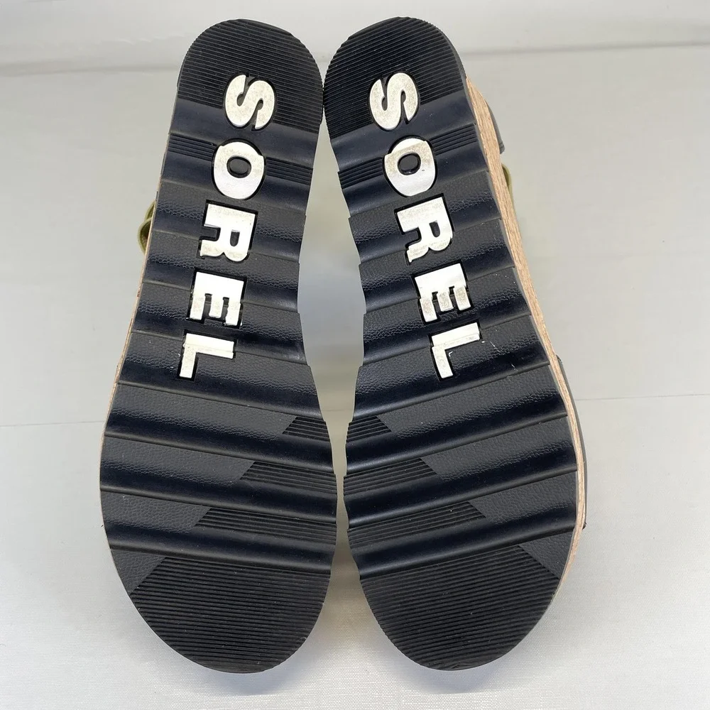 Sorel Cameron Flatform Wedge Sandals Womens Size 9.5 Black Leather Ankle Strap